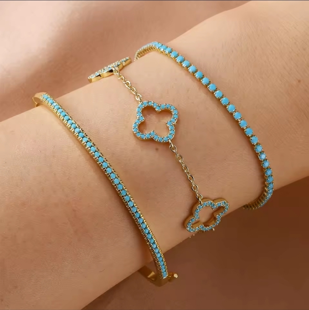 Niche Design Turquoise Four-leaf Flower Stackable Bracelet